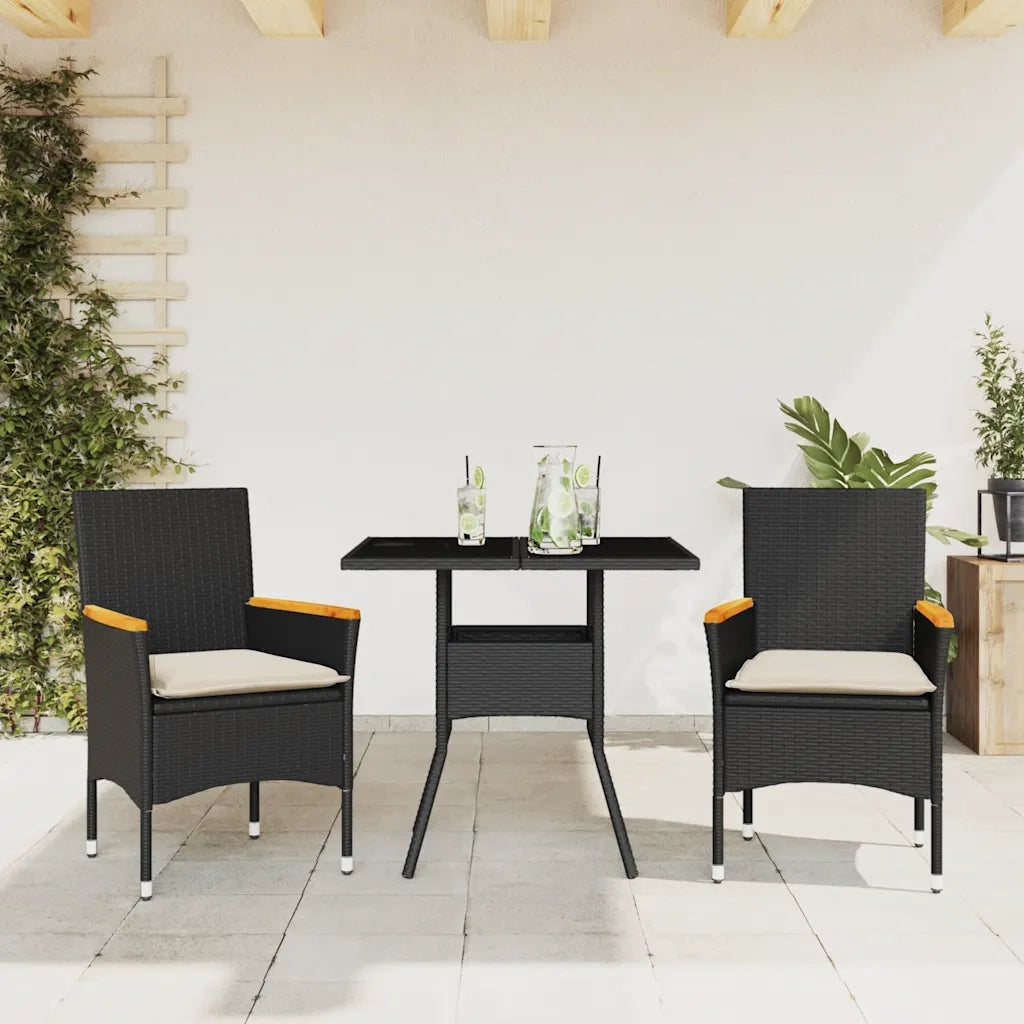 Set da Pranzo da Giardino 3 pz | Set Salotto da Giardino con Cuscini Polyrattan e Vetro