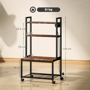 Carrello Porta Stampante a 4 Livelli 55x37.5x100 cm con Prese di Corrente Telaio in Metallo Marrone