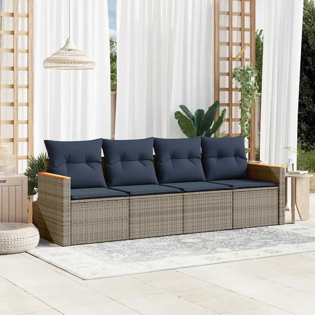 Set Divani da Giardino 4 pz con Cuscini Grigio in Polyrattan 3225774