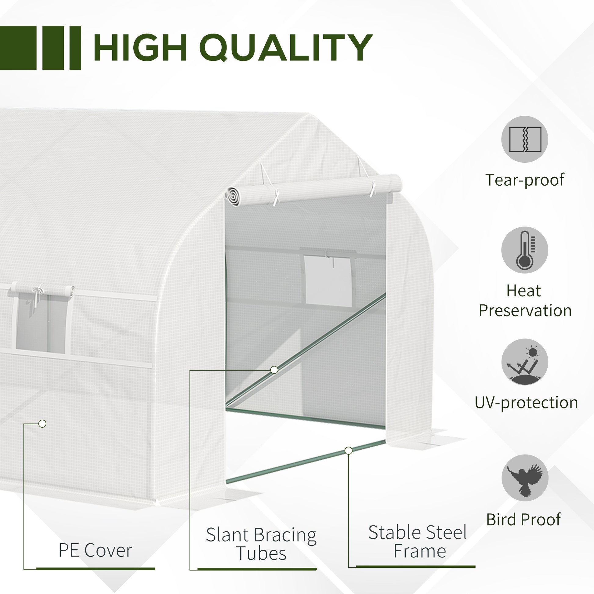 Easycomfort Serra per Orto 6x3x2m con 8 Finestre e Porta Avvolgibile, in Acciaio e PP, Verde