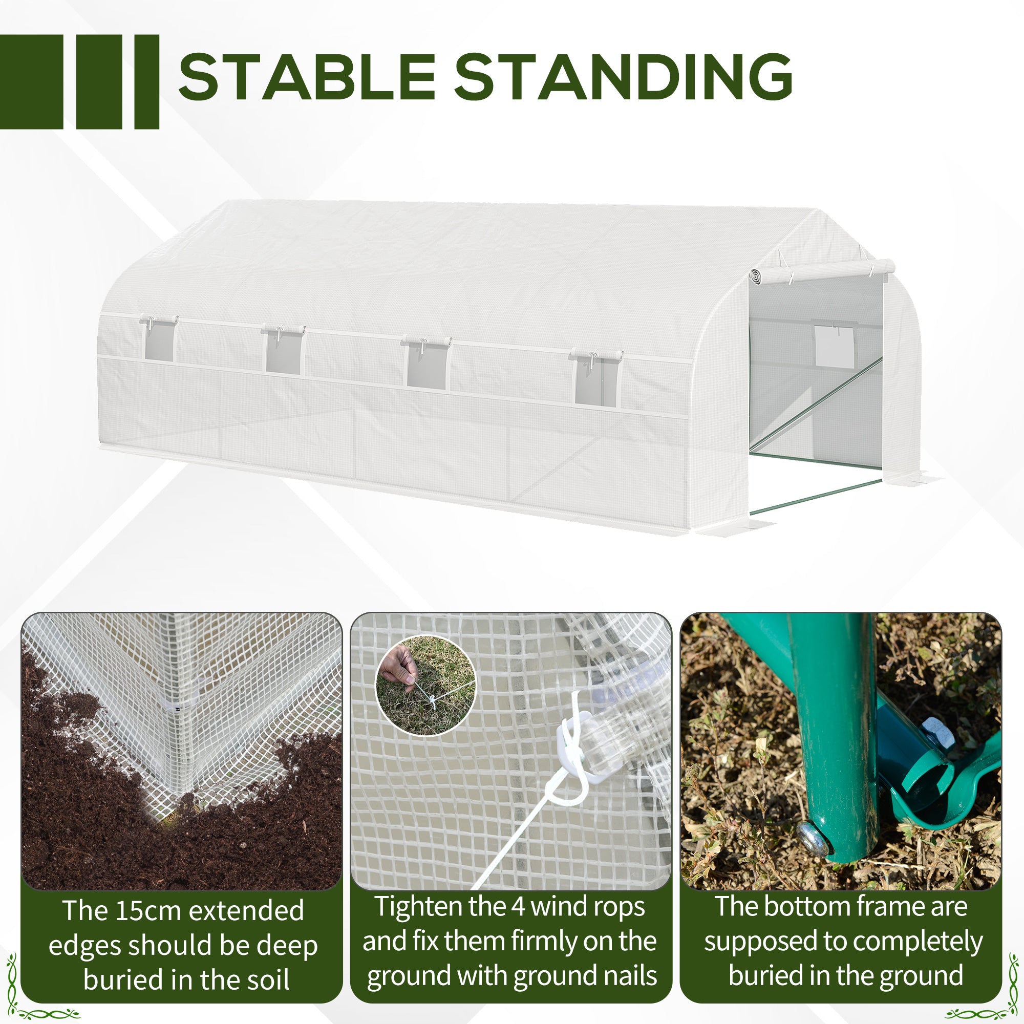 Easycomfort Serra per Orto 6x3x2m con 8 Finestre e Porta Avvolgibile, in Acciaio e PP, Verde