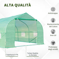 Easycomfort Serra a Tunnel con 8 Finestrelle Laterali e Ingresso Avvolgibile, in PE e Acciaio, 6x3x2 m, Verde