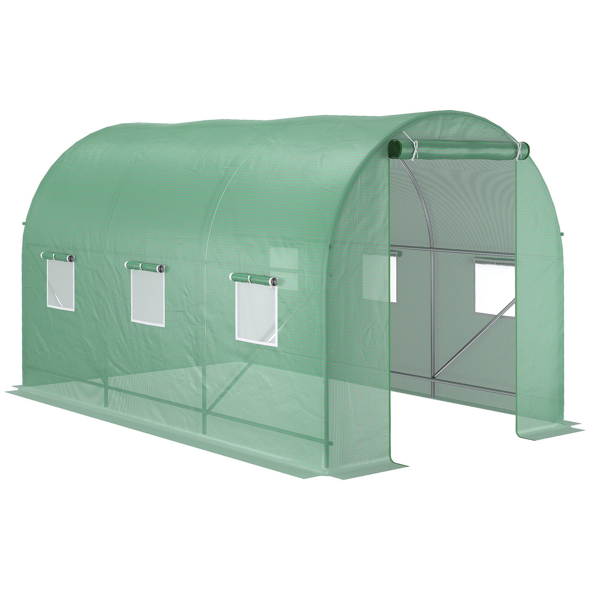 EasyComfort Serra per Orto a Tunnel 3.5x2x2m in PE e Metallo con 6 finestre e Porta Avvolgibile, Verde