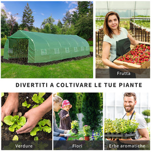Easycomfort Serra da Giardino a Tunnel 8x3x2m in PE e Acciaio con Porta Avvolgibile e Finestre, Verde