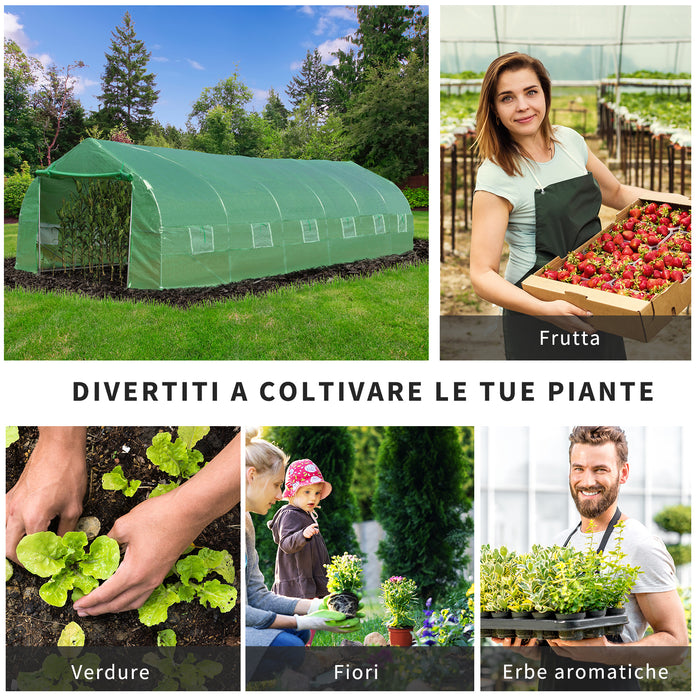 Easycomfort Serra da Giardino a Tunnel 8x3x2m in PE e Acciaio con Porta Avvolgibile e Finestre, Verde