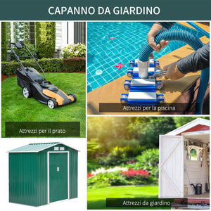 EASYCOMFORT  Casetta da Giardino Porta Utensili in Lamiera di Acciaio, Capanno da Giardino in Acciaio con Porte Scorrevoli, 213x130x185cm, Verde