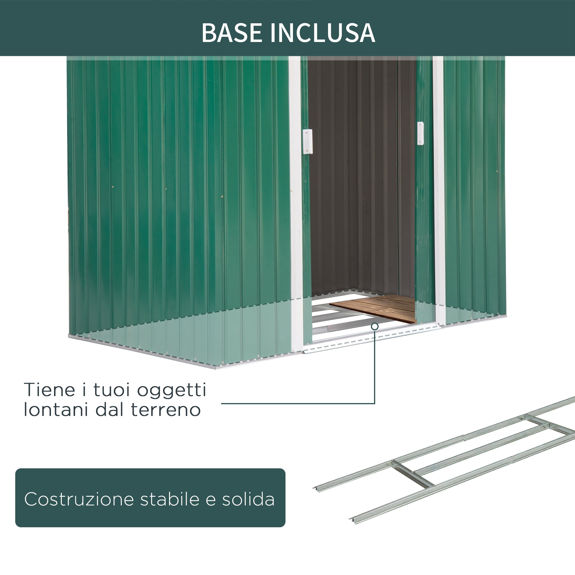 EASYCOMFORT  Casetta da Giardino Porta Utensili in Lamiera di Acciaio, Capanno da Giardino in Acciaio con Porte Scorrevoli, 213x130x185cm, Verde