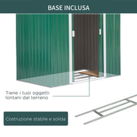EASYCOMFORT  Casetta da Giardino Porta Utensili in Lamiera di Acciaio, Capanno da Giardino in Acciaio con Porte Scorrevoli, 213x130x185cm, Verde