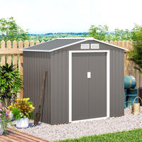 EASYCOMFORT  Casetta da Giardino Porta Utensili in Lamiera di Acciaio, Capanno da Giardino in Acciaio con Porte Scorrevoli, 213x130x185cm, Grigio