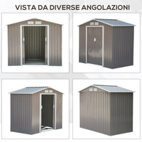 EASYCOMFORT  Casetta da Giardino Porta Utensili in Lamiera di Acciaio, Capanno da Giardino in Acciaio con Porte Scorrevoli, 213x130x185cm, Grigio
