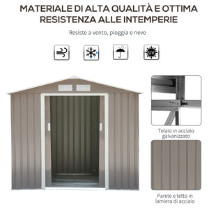 EASYCOMFORT  Casetta da Giardino Porta Utensili in Lamiera di Acciaio, Capanno da Giardino in Acciaio con Porte Scorrevoli, 213x130x185cm, Grigio