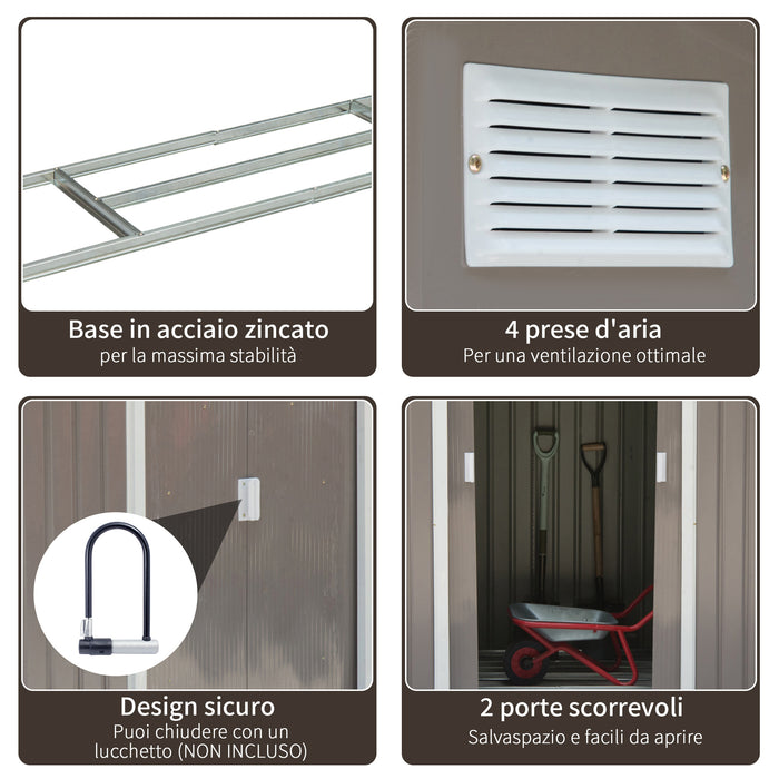 EASYCOMFORT  Casetta da Giardino Porta Utensili in Lamiera di Acciaio, Capanno da Giardino in Acciaio con Porte Scorrevoli, 213x130x185cm, Grigio