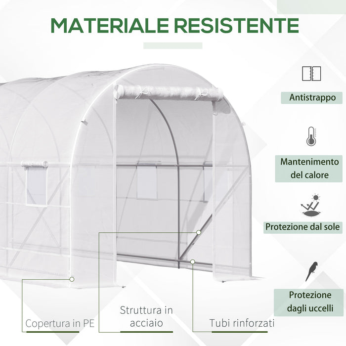 EasyComfort Serra da Giardino a Tunnel 5x2x2m con Struttura in Acciaio e Telo in Polietilene Bianco