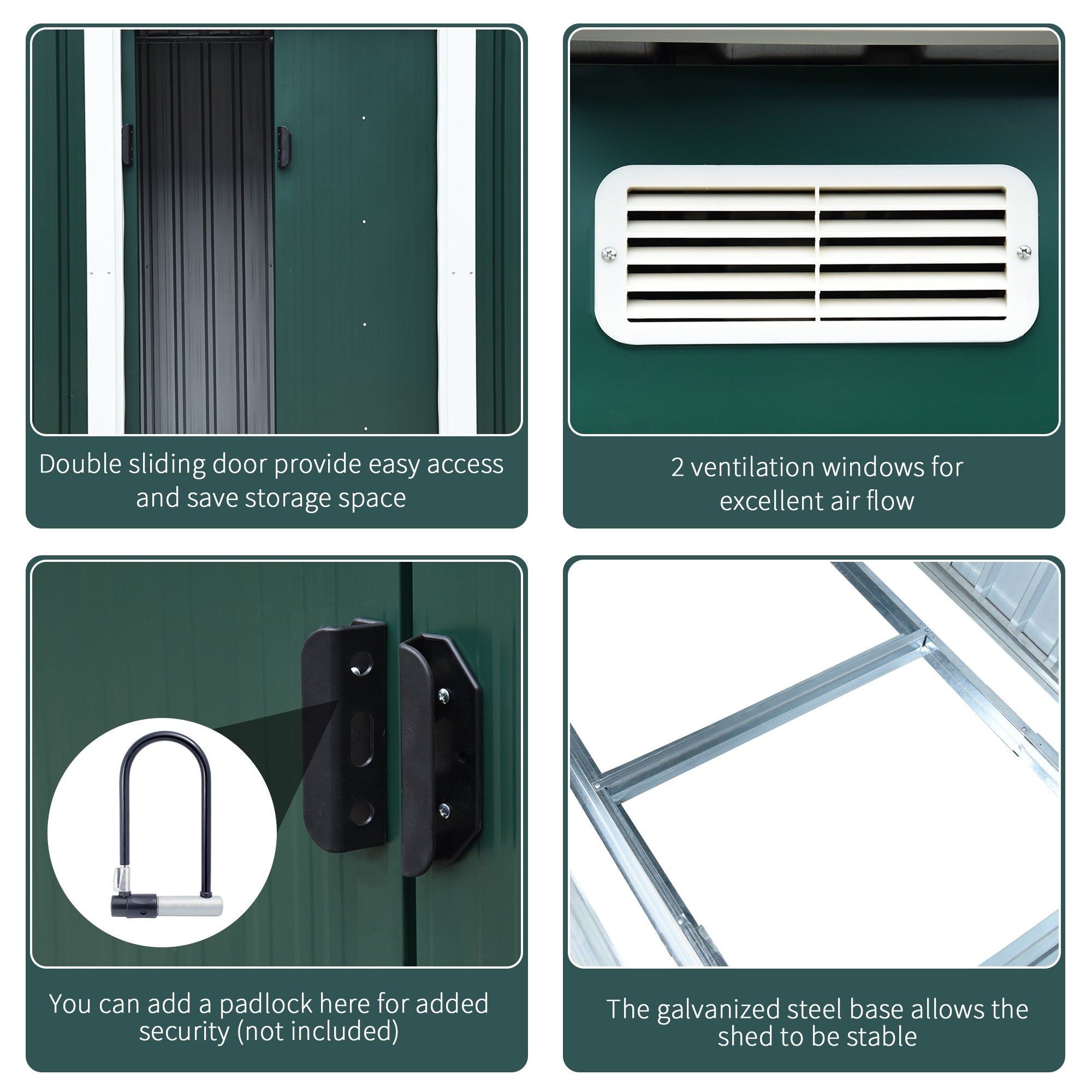 EASYCOMFORT  Casetta Porta Attrezzi in Acciaio, Capanno da Giardino con 2 Porte Scorrevoli, 255x133x182cm