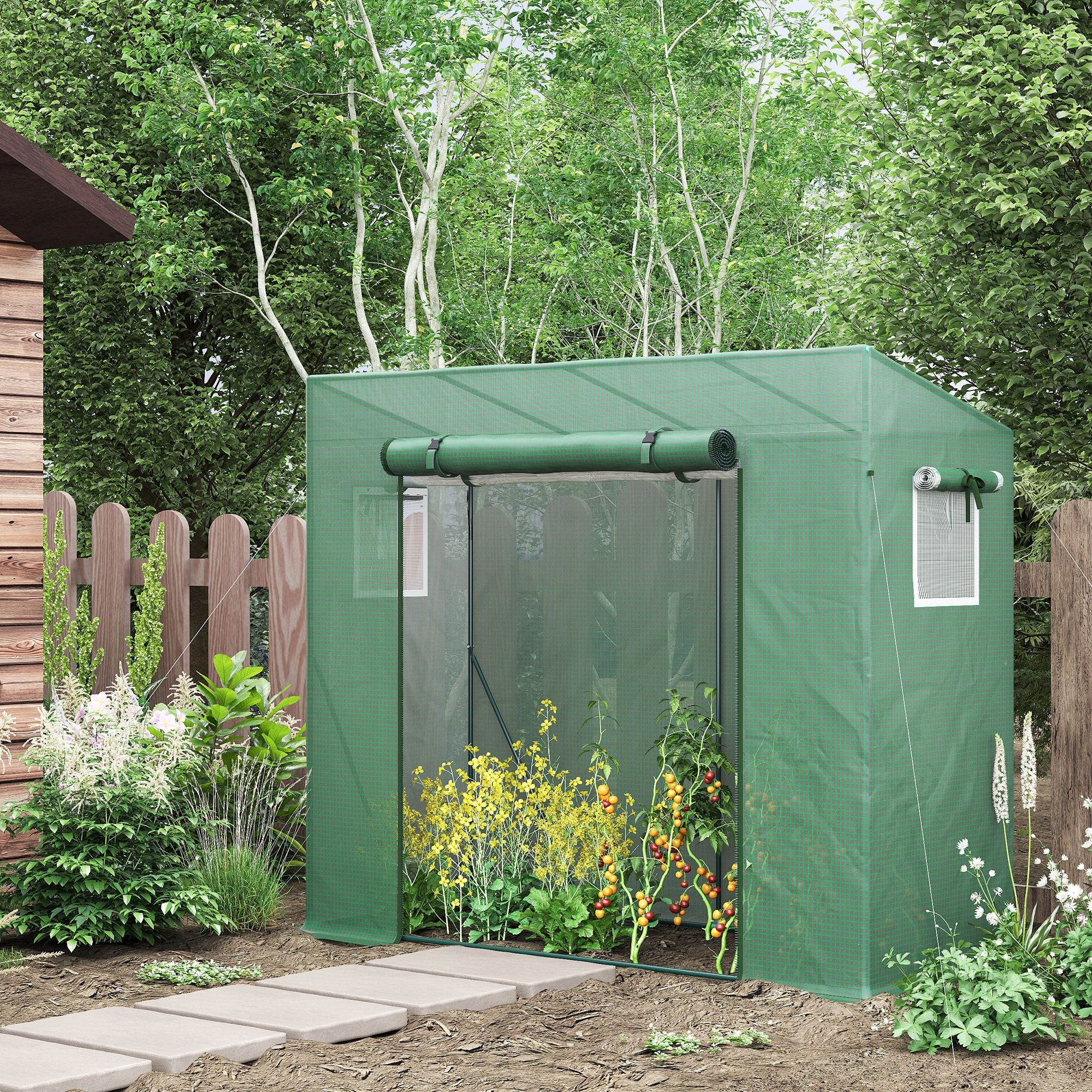 Easycomfort Serra da Giardino in PE e Acciaio con 4 Picchetti, 2 Finestre e Copertura Rinforzata, 200x77x148-169cm