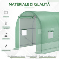 Easycomfort Serra a Tunnel da Giardino 5x2x2 m con 8 Finestre e Porta Avvolgibile, Verde