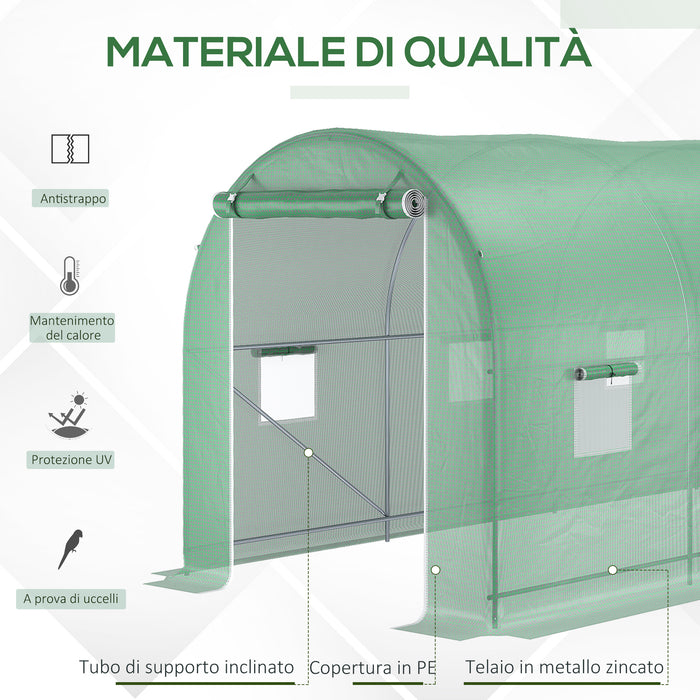 Easycomfort Serra a Tunnel da Giardino 5x2x2 m con 8 Finestre e Porta Avvolgibile, Verde