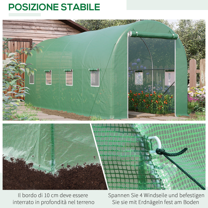 Easycomfort Serra a Tunnel da Giardino 5x2x2 m con 8 Finestre e Porta Avvolgibile, Verde