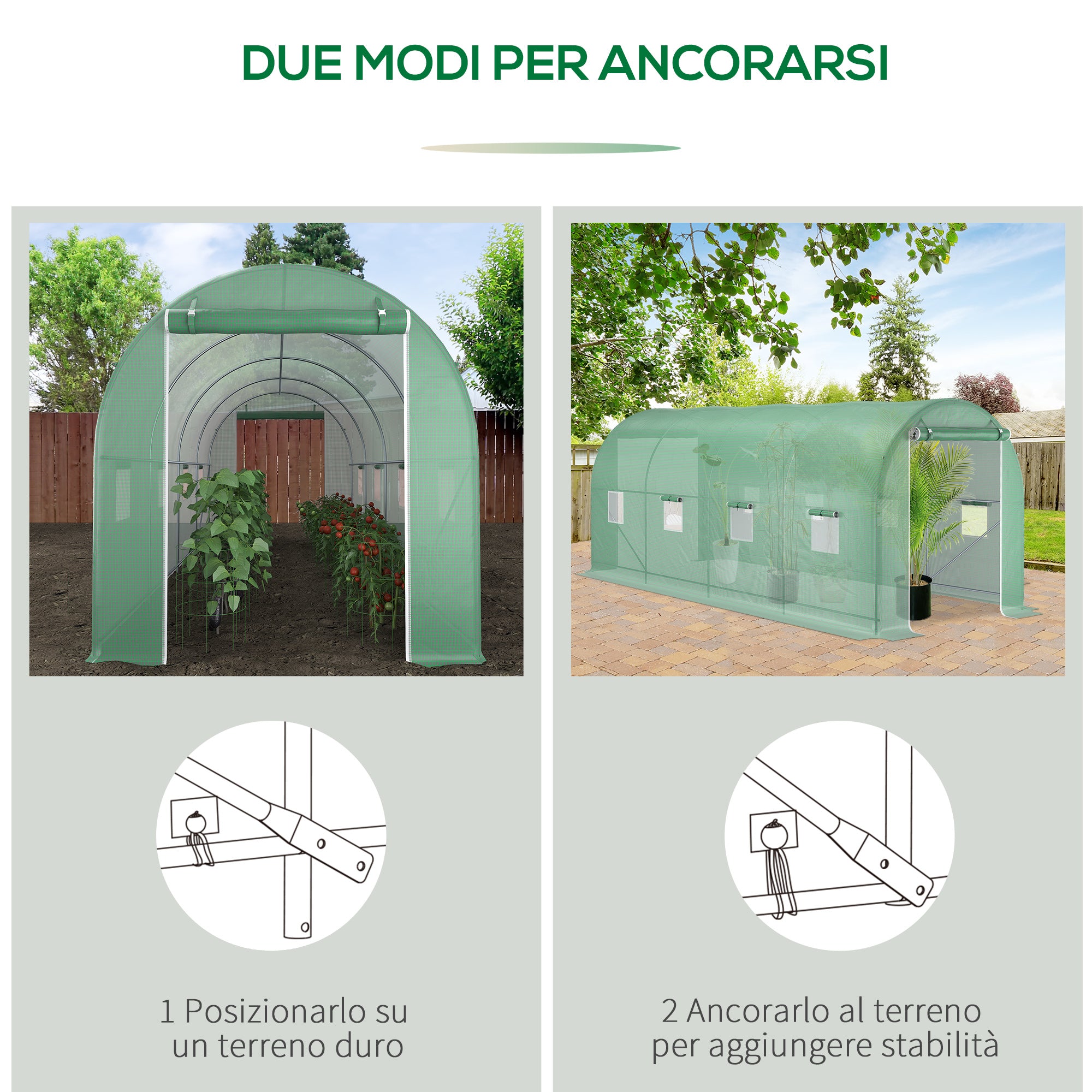 Easycomfort Serra a Tunnel da Giardino 5x2x2 m con 8 Finestre e Porta Avvolgibile, Verde
