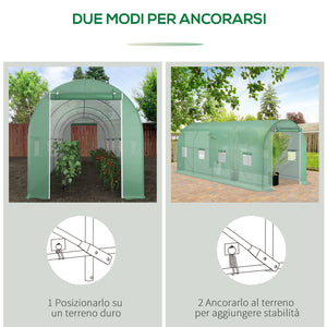 Easycomfort Serra a Tunnel da Giardino 5x2x2 m con 8 Finestre e Porta Avvolgibile, Verde