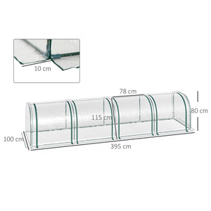 Easycomfort Serra a Tunnel in Acciaio e PVC Impermeabile e Anti UV con 4 Porte a Cerniera, 395x100x80 cm