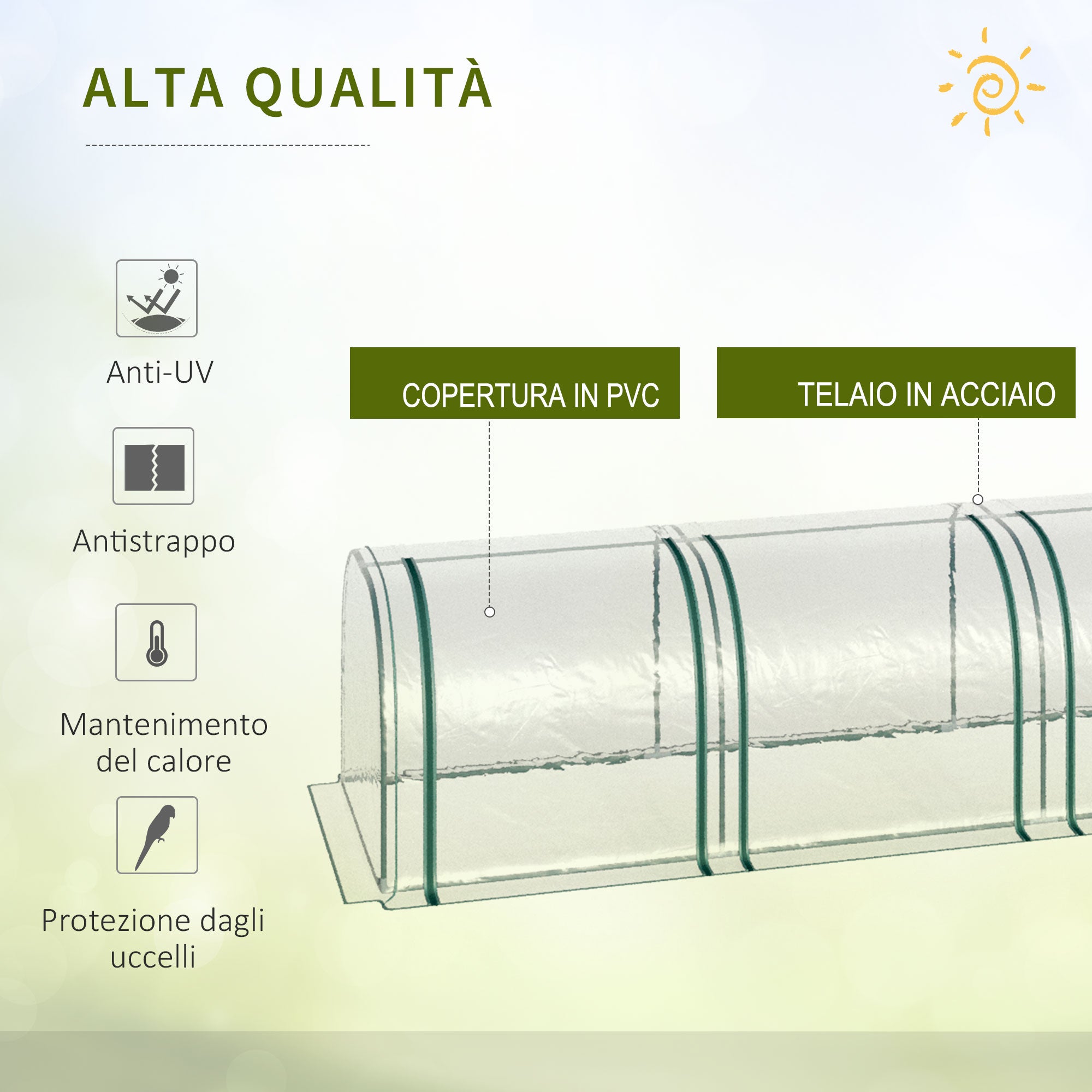 Easycomfort Serra a Tunnel in Acciaio e PVC Impermeabile e Anti UV con 4 Porte a Cerniera, 395x100x80 cm