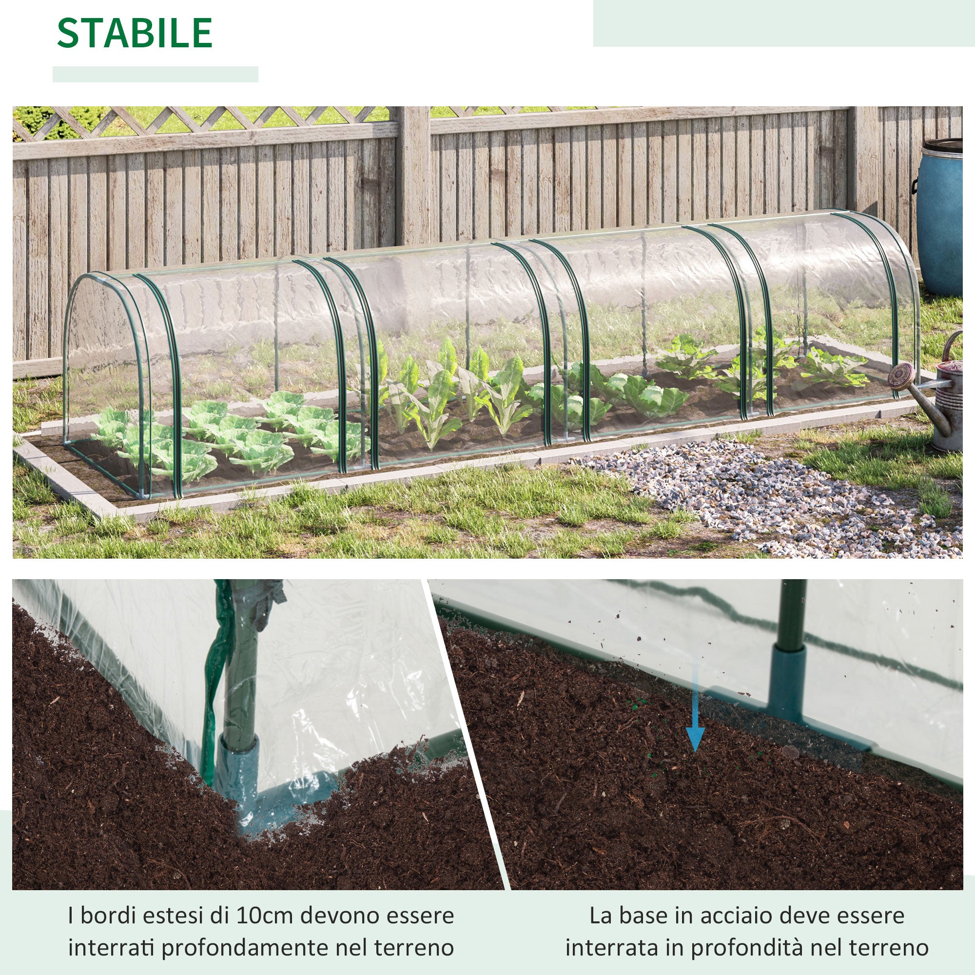 Easycomfort Serra a Tunnel in Acciaio e PVC Impermeabile e Anti UV con 4 Porte a Cerniera, 395x100x80 cm