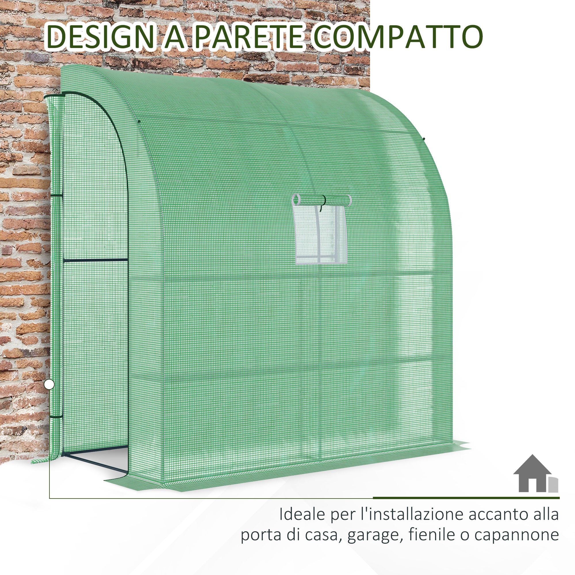 Easycomfort Serra da Parete con 2 Ripiani per Piante e Fiori in Acciaio e PE, 200x100x215 cm, Verde