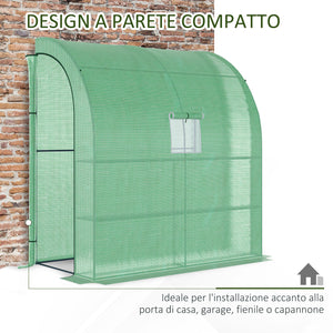 Easycomfort Serra da Parete con 2 Ripiani per Piante e Fiori in Acciaio e PE, 200x100x215 cm, Verde