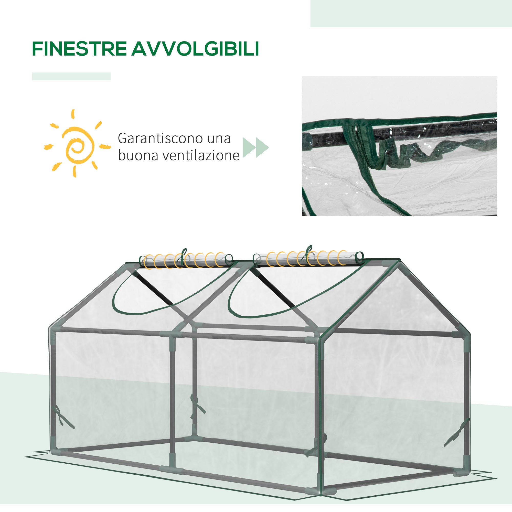 EasyComfort Mini Serra da Giardino con 2 Finestre Avvolgibili e Copertura PVC Anti-UV, 120x60x60cm, Trasparente