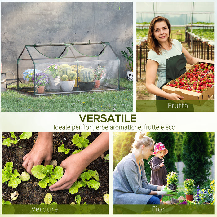 EasyComfort Mini Serra da Giardino con 2 Finestre Avvolgibili e Copertura PVC Anti-UV, 120x60x60cm, Trasparente