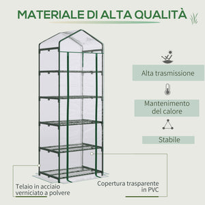 Easycomfort Mini Serra da Giardino e Terrazza per Piante a 5 Ripiani in Acciaio con Copertura in PVC, 69x49x193 cm, Verde