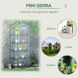 Easycomfort Mini Serra da Giardino e Terrazza per Piante a 5 Ripiani in Acciaio con Copertura in PVC, 69x49x193 cm, Verde