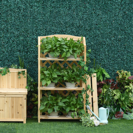 Easycomfort Scaffale Porta Piante da Esterno, Fioriera da Balcone Pieghevole con 4 Mensole Regolabili, Arredamento da Giardino e Casa in Legno, 67x33x123cm