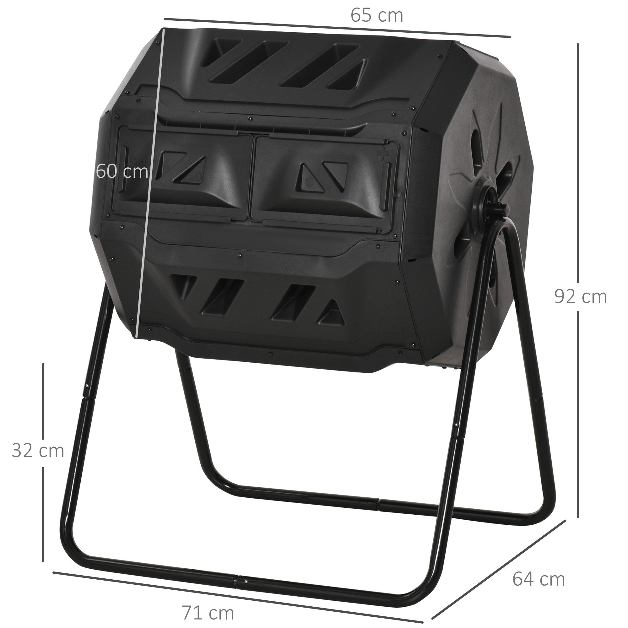 Easycomfort Compostiera da Giardino Girevole a 2 Sezioni con 8 Prese d'Aria, Compostiera Domestica in Acciaio e PP, 160 L, per Compostaggio Rifiuti Organici, 71x65x96 cm, Nero