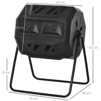 Easycomfort Compostiera da Giardino Girevole a 2 Sezioni con 8 Prese d'Aria, Compostiera Domestica in Acciaio e PP, 160 L, per Compostaggio Rifiuti Organici, 71x65x96 cm, Nero