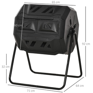 Easycomfort Compostiera da Giardino Girevole a 2 Sezioni con 8 Prese d'Aria, Compostiera Domestica in Acciaio e PP, 160 L, per Compostaggio Rifiuti Organici, 71x65x96 cm, Nero