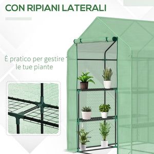 EasyComfort Serra da Giardino con Scaffali, Copertura in PE e Porta Avvolgibile, 143x138x190 cm, Verde
