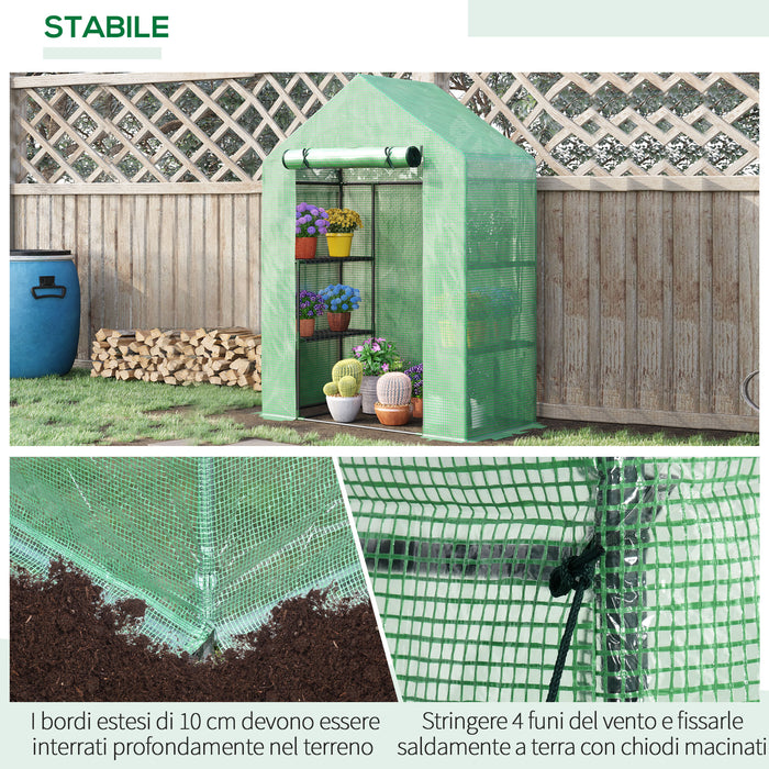 Easycomfort Serra da Giardino in Acciaio e Plastica PE con 4 Ripiani, Funi e Picchetti, 141x72x191 cm, Verde