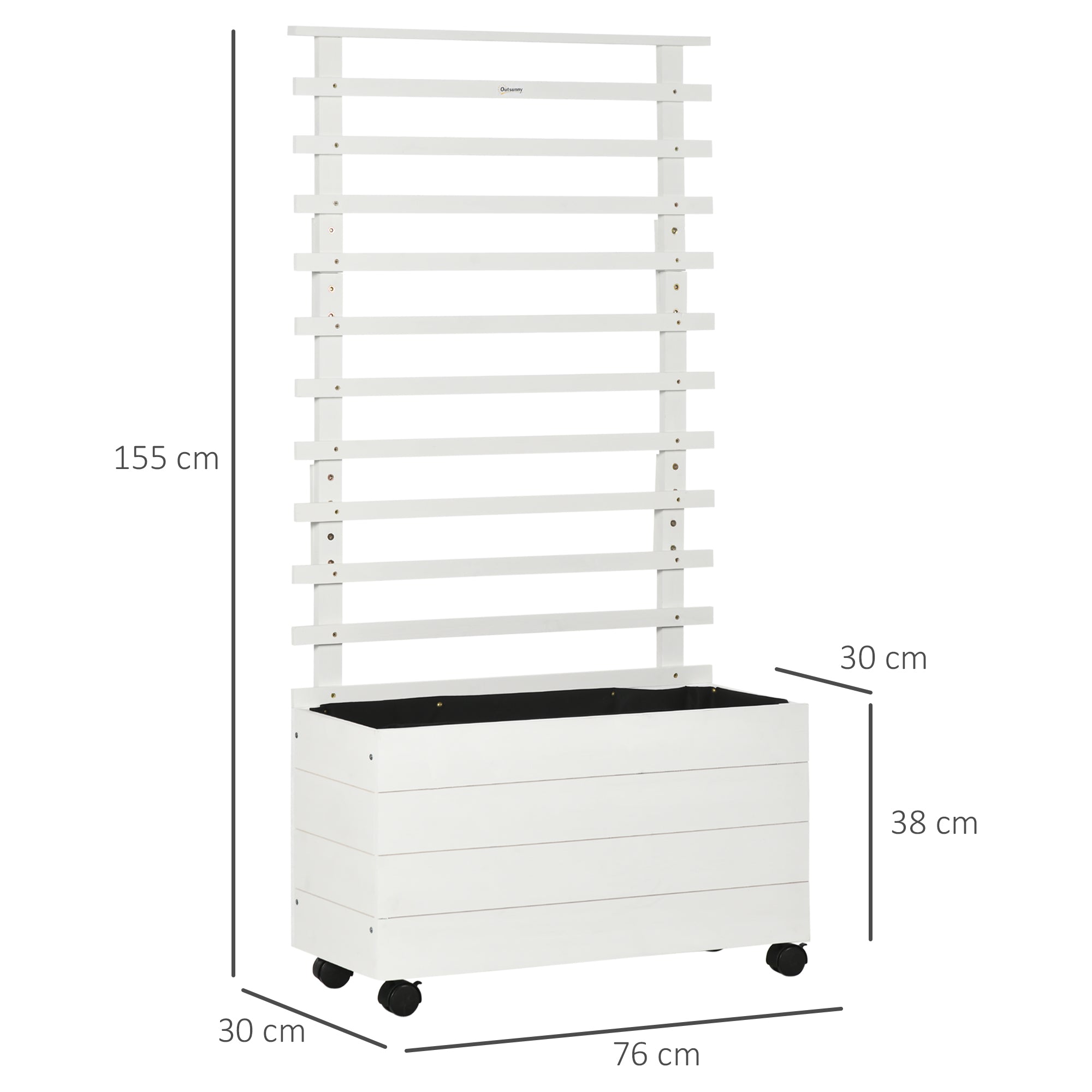 Easycomfort Fioriera Verticale con 4 Ruote e Traliccio per Piante Rampicanti in Legno, 76x30x155cm, Bianco