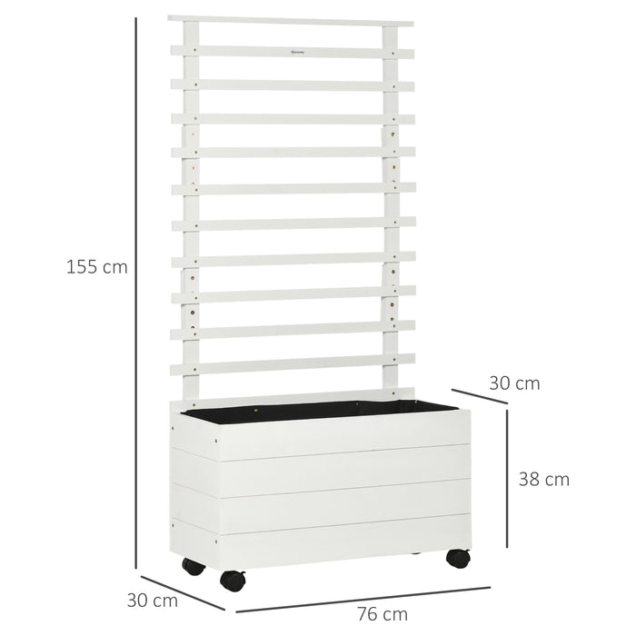 Easycomfort Fioriera Verticale con 4 Ruote e Traliccio per Piante Rampicanti in Legno, 76x30x155cm, Bianco