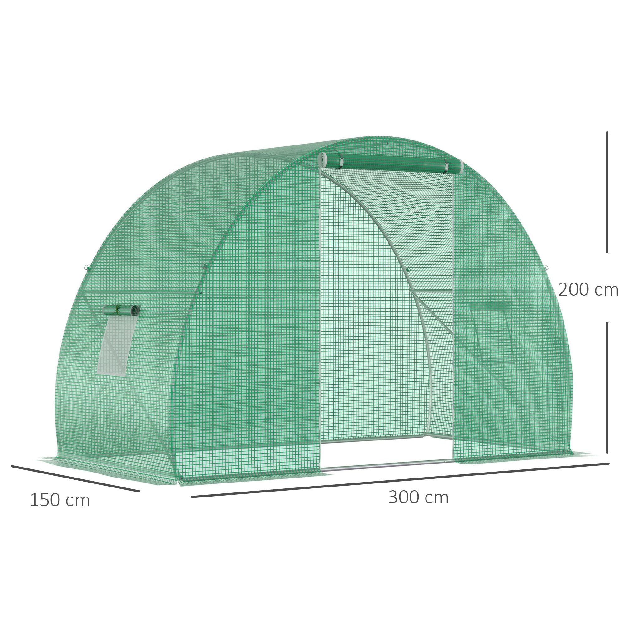 Easycomfort Serra a Tunnel con Porta Avvolgibile e Finestre, Copertura PE e Struttura in Acciaio, 1.5x3x2m, Verde