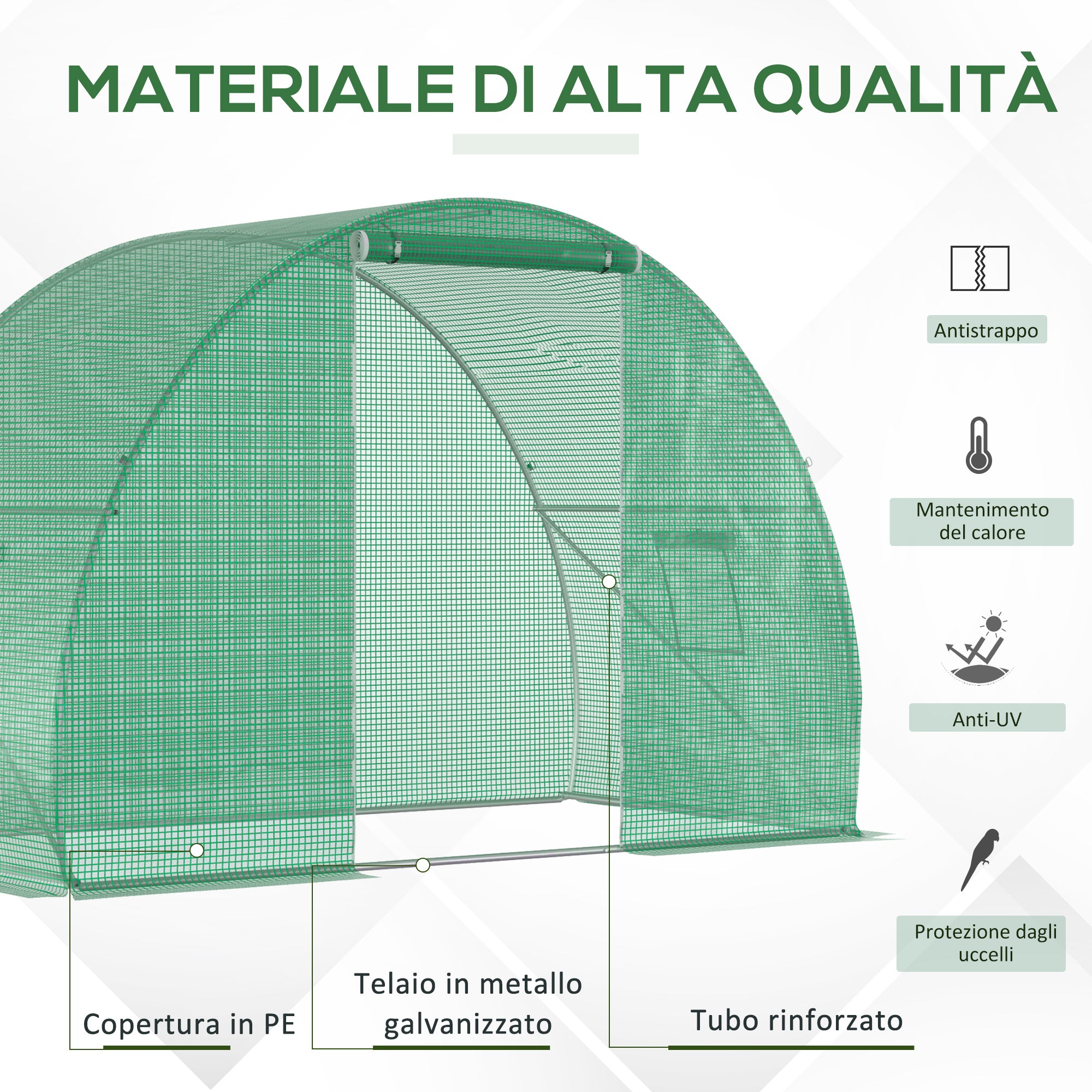 Easycomfort Serra a Tunnel con Porta Avvolgibile e Finestre, Copertura PE e Struttura in Acciaio, 1.5x3x2m, Verde