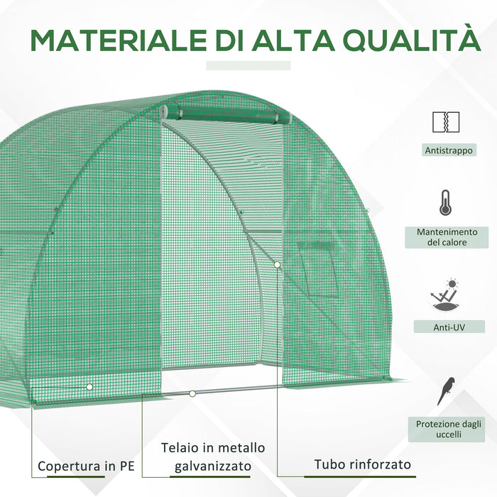 Easycomfort Serra a Tunnel con Porta Avvolgibile e Finestre, Copertura PE e Struttura in Acciaio, 1.5x3x2m, Verde