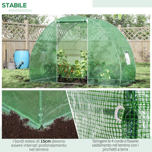 Easycomfort Serra a Tunnel con Porta Avvolgibile e Finestre, Copertura PE e Struttura in Acciaio, 1.5x3x2m, Verde