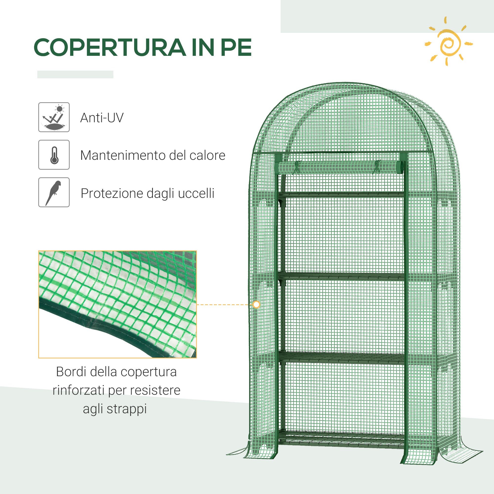 EasyComfort Serra da Giardino con Ripiani in Metallo, Copertura in PE e Porta Avvolgibile 80x49x160cm, Verde