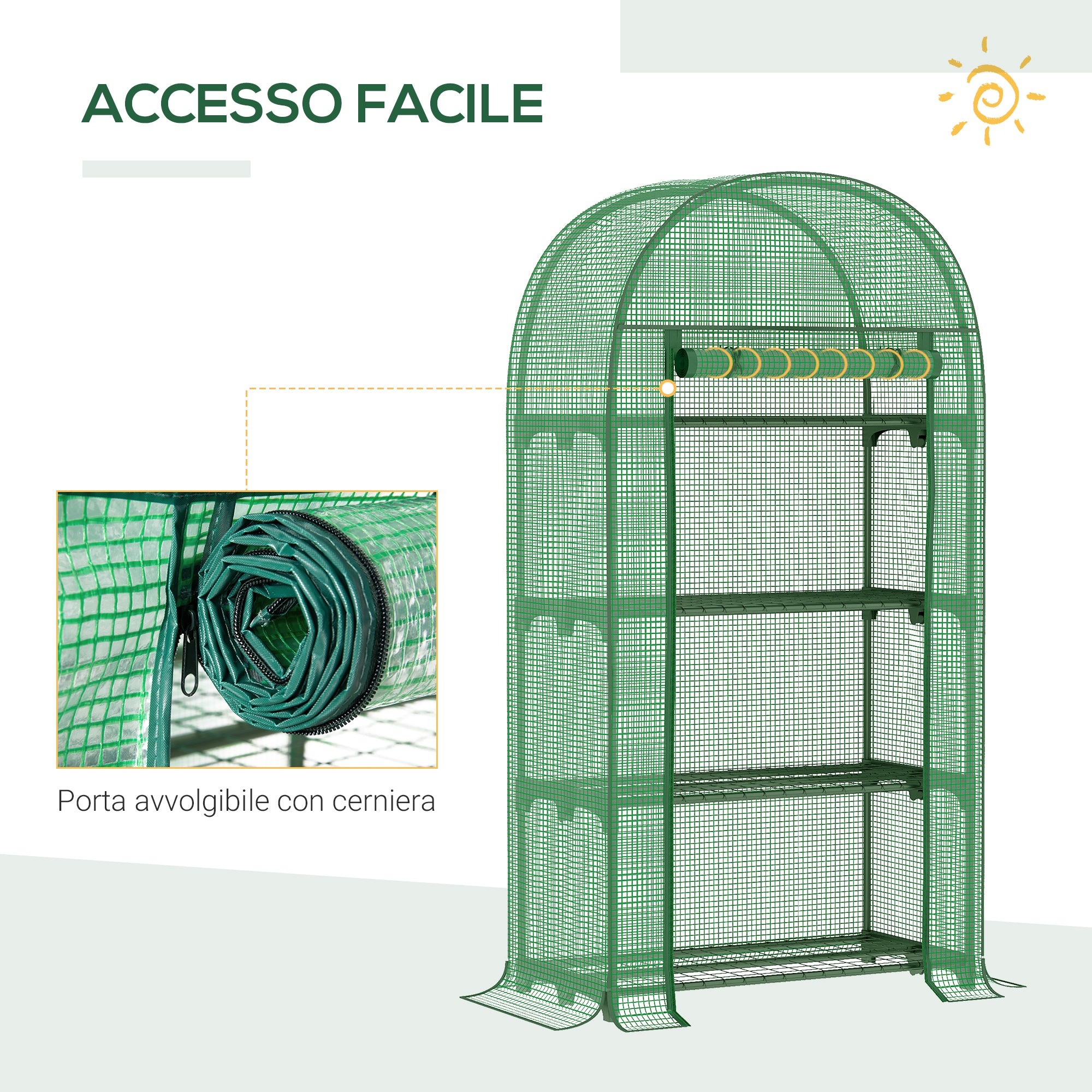 EasyComfort Serra da Giardino con Ripiani in Metallo, Copertura in PE e Porta Avvolgibile 80x49x160cm, Verde