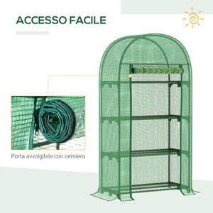 EasyComfort Serra da Giardino con Ripiani in Metallo, Copertura in PE e Porta Avvolgibile 80x49x160cm, Verde