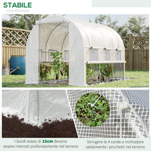 EasyComfort Serra per Orto 3x2x2m in Acciaio e Copertura PE, Porte con Zip e Finestre a Rete, Bianca