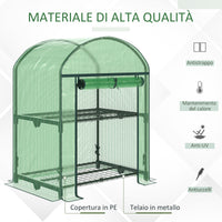 EasyComfort Mini Serra da Giardino con 2 Ripiani in Metallo e Copertura in PE, 69x49x92cm, Verde